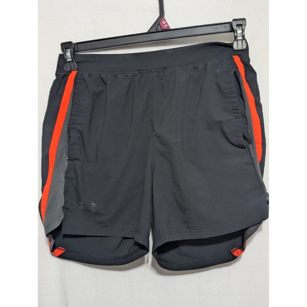 Under Armour HeatGear Fitted Athletic Shorts Black Gray Orange Women Medium